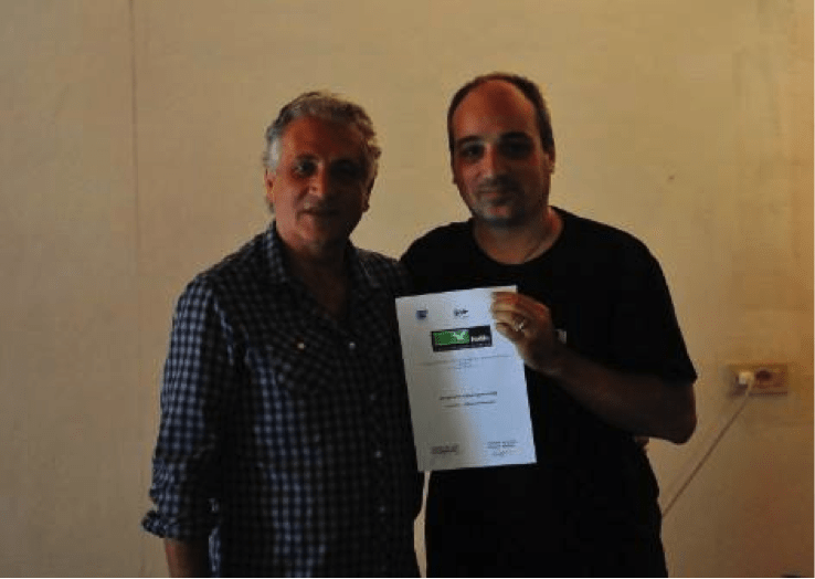 Il regista Giuseppe Ferlito ed Ettore Di Gennaro alla consegna degli attestati del XII STAGE Fedic